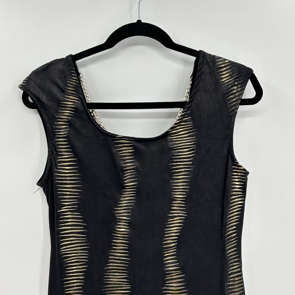BEBE Black Gold Stretch Tiered Chain Back Mini Cocktail Dress Size Large - Picture 3 of 7